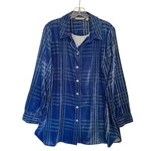 Soft Surroundings Maize Plaid Velvet Boyfriend Tunic Womens Medium Button Top